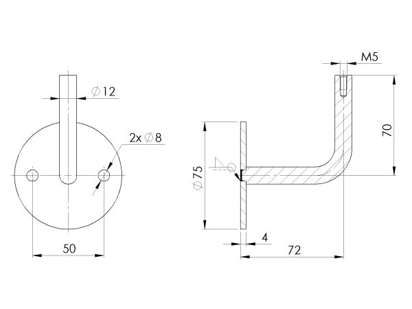 Edelstahl Handlaufstütze Handlaufhalter Handlaufträger Wandhalter zum Schrauben M5 geschliffen K320